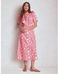 Boden - Kate Kleid Mit Puffärmeln Und Gürtel-Elfenbein, Reben-Silhouette - Lyst