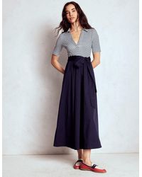 Boden - Midikleid Aus Rippstick-Mix Mit Kragen-Marineblau, Naturweiß Gestreift - Lyst