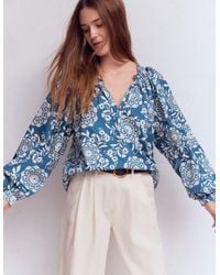 Boden - Serena Pleat Neck Top-Dark, Decorative Blossom - Lyst