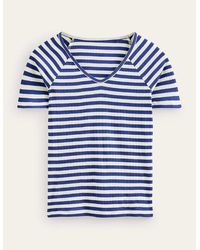 Boden - Anna Rib V-neck T-shirt Lapis Blue, Ivory Stripe - Lyst