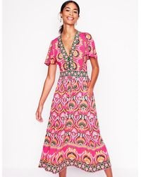 Boden - Ellie Wallendes Maxi-Teekleid-Rosa Pfingstrose, Blumenmuster Mit Ornamenten - Lyst