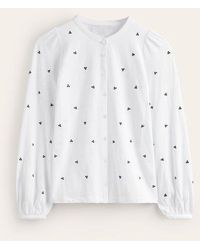 Boden - Marina Embroidered Shirt White, Navy Spot - Lyst