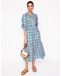 Boden - Elena Gestuftes Midikleid Aus Baumwolle-Bunt, Geblümte Kachel - Lyst