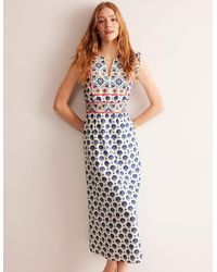 Boden - Frill Embroidered Midi Dress-Surf The Web, Passion Geo - Lyst