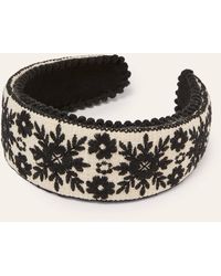 Boden Pompom Headband White/ Embroidery - Black