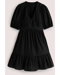 Boden Puff Sleeve Tiered Dress in Black | Lyst