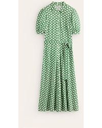 Boden - Libby Jersey Midi Shirt Dress Green, Honeycomb Geo - Lyst