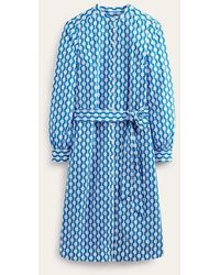 Amanda Cotton Midi Shirt Dress - Blue, Geometric Swirl