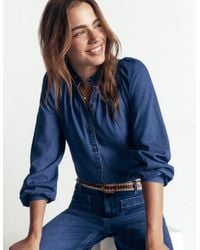 Boden - Erica Denim Frill Top - Lyst