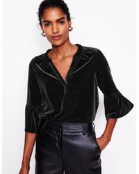 Boden - Notch Neck Frill Velvet Top - Lyst
