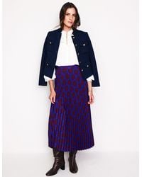 Boden - Camilla Pleated Midi Skirt Chestnut, Large Spot - Lyst