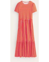 Boden - Emma Tiered Jersey Midi Dress Fiesta, Ivory Stripe - Lyst