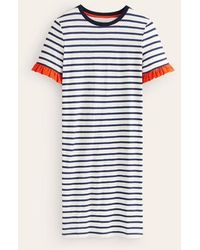 Boden - Emily Ruffle Cotton Dress Navy, Ivory Stripe - Lyst