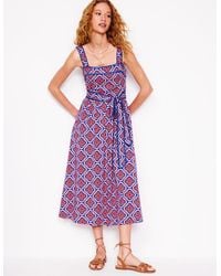 Boden - Midikleid Mit Eckigem Ausschnitt Und Ziernähten-Bunt, Botanic Blush-Motiv - Lyst