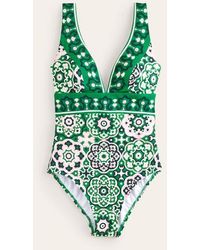 Boden - Porto V-neck Swimsuit Green, Artisian Geo - Lyst