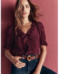 Boden - Ruffle V-Neck Lace Top - Lyst