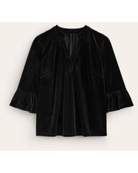 Boden - Notch Neck Frill Velvet Top - Lyst