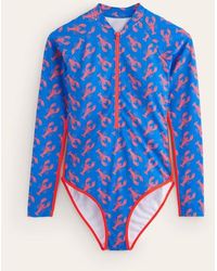 Boden - Piped Raglan Sleeve Swimsuit Indigo Bunting, Lobster - Lyst
