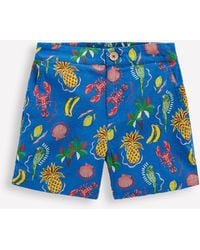 Boden - Short En Coton Et Lin-Motif Tropical Tile Bleu Vif - Lyst