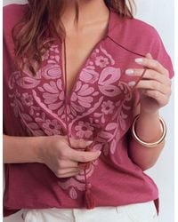 Boden - Nina Embroidered Notch T-Shirt - Lyst
