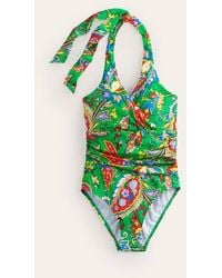 Boden - Levanzo Ruched Halter Swimsuit Kelly Green, Paisley Azure - Lyst