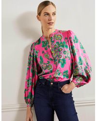 Boden Blouson Sleeve Blouse Party , Wild Blooms - Pink