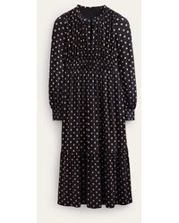 Boden - Long Sleeve Ruched Tea Dress French Navy, Spot - Lyst