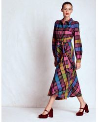 Boden - Vivienne Check Midi Dress-Multi, Blanket Check - Lyst