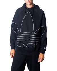 adidas Cotton Long Sleeve Hooded Printed Sweatshirts - Black