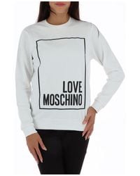 Love Moschino Cotton Round Neck Long Sleeve Printed Sweatshirts - White