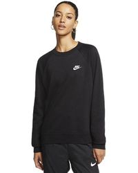Nike Cotton Round Neck Long Sleeve Plain Sweatshirts - Black