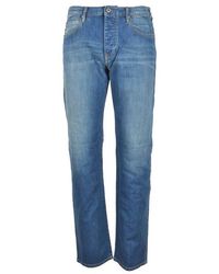 Emporio Armani Zipped And Buttoned Plain Jeans - Blue