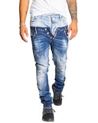 DSquared² Zipped And Buttoned Worn Out Effect Jeans - Blue