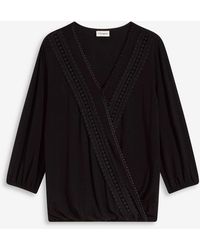 bonprix - Maglia Effetto A Portafoglio Con Maniche A 3/4 E Pizzo - Lyst