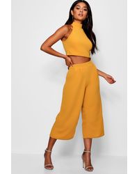 Boohoo Womens Rose High Neck Crop & Culotte Co-ord Set - Yellow - 4