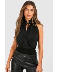 Boohoo - Slinky Ruched Detail Halter Top - Lyst