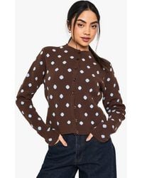 Boohoo - Polka Dot Crew Neck Knitted Cardigan - Lyst