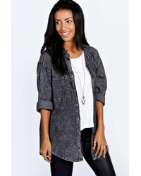 Boohoo Womens Oversized Jeanshemd im Acid-Wash-Look - Schwarz