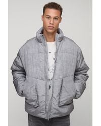 BoohooMAN - Tall Oversized Fit Washed Nylon Padded Funnel Neck Puffer Jacket - Lyst