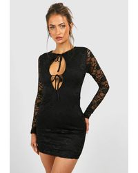 Boohoo - Cut Out Tie Front Lace Mini Dress - Lyst