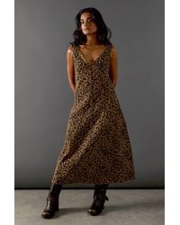 Warehouse - Animal Denim Seam Detail Sleeveless Midi Dress - Lyst