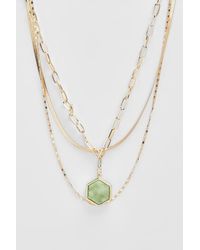 Boohoo - Green Stone Drop Chain Necklace - Lyst