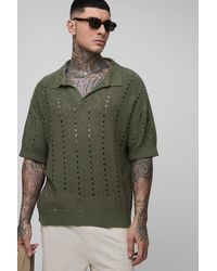 BoohooMAN - Tall Boxy Oversized Stripe Open Knit Polo - Lyst