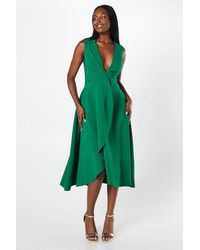 Coast - Twist Front Wrap Skirt Crepe Midi Wedding Guest Dress - Lyst