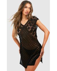 Boohoo - Crochet Knit Cover-up Beach Dress - Lyst