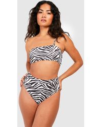 Boohoo - Zebra Textured Rib Bandeau Bikini Top - Lyst