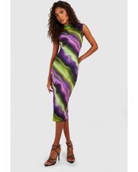 Boohoo - Tall Abstract Wavy Slinky High Neck Midi Dress - Lyst