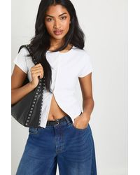 Boohoo - Peached Sculpt Popper Through Short Sleeve Top - Lyst