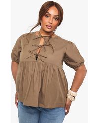 Boohoo - Top Plus Holgado De Algodón Popelina Con Atadura Frontal - Lyst