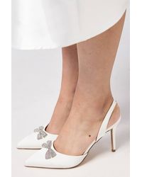Coast - Bridal Scarlett Satin Diamante Bow Brooch Slingback High Stiletto Heel Court Shoes - Lyst